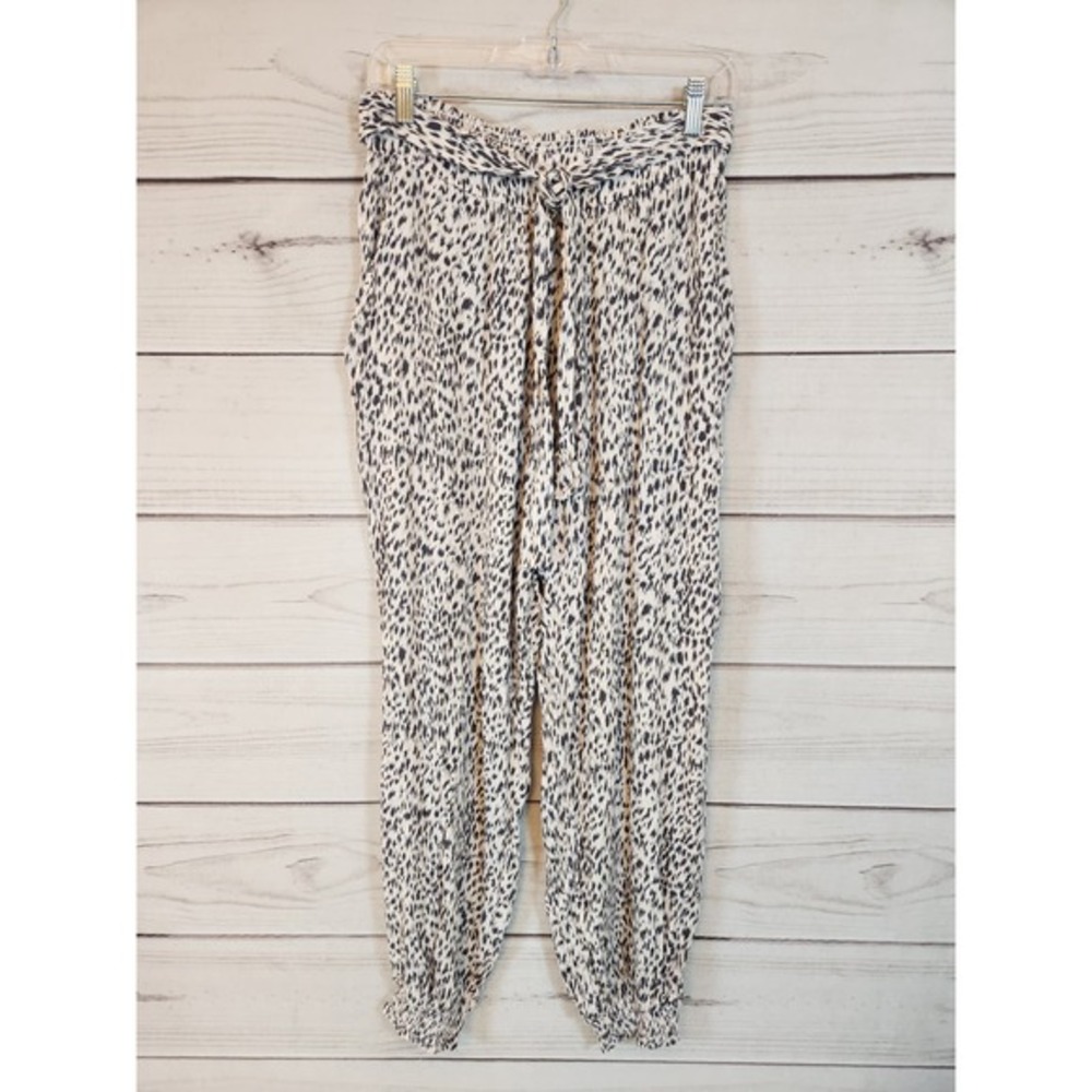 Dress Forum Womens Beige Leopard High Rise Elastic Waist Jogger Pants Size M NWT